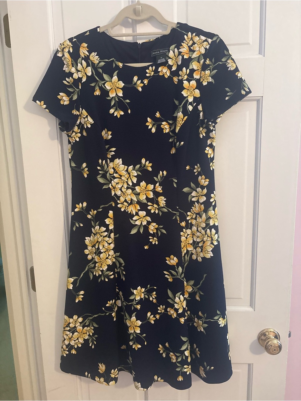 Jessica Howard Black Dress with Yellow Floral Print